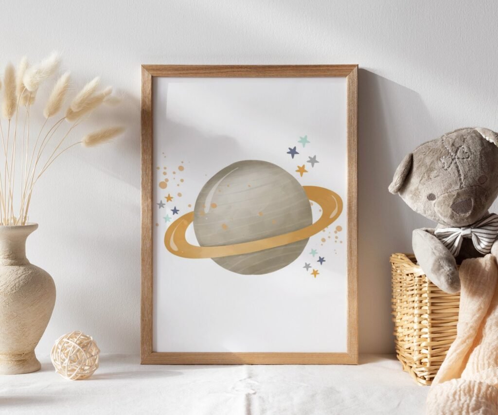 Neutral nursery print set, Space, Earthy tones, planet set of 1