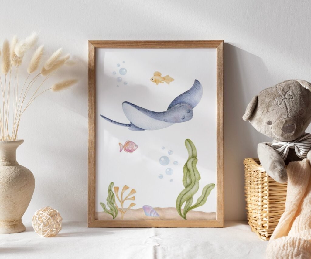 set of 1 Under the Sea Nursery Prints, Nautical Ocean Animal Posters, Boy Nursery Prints Set, Sea Animal Wall Art, Playroom Decor
