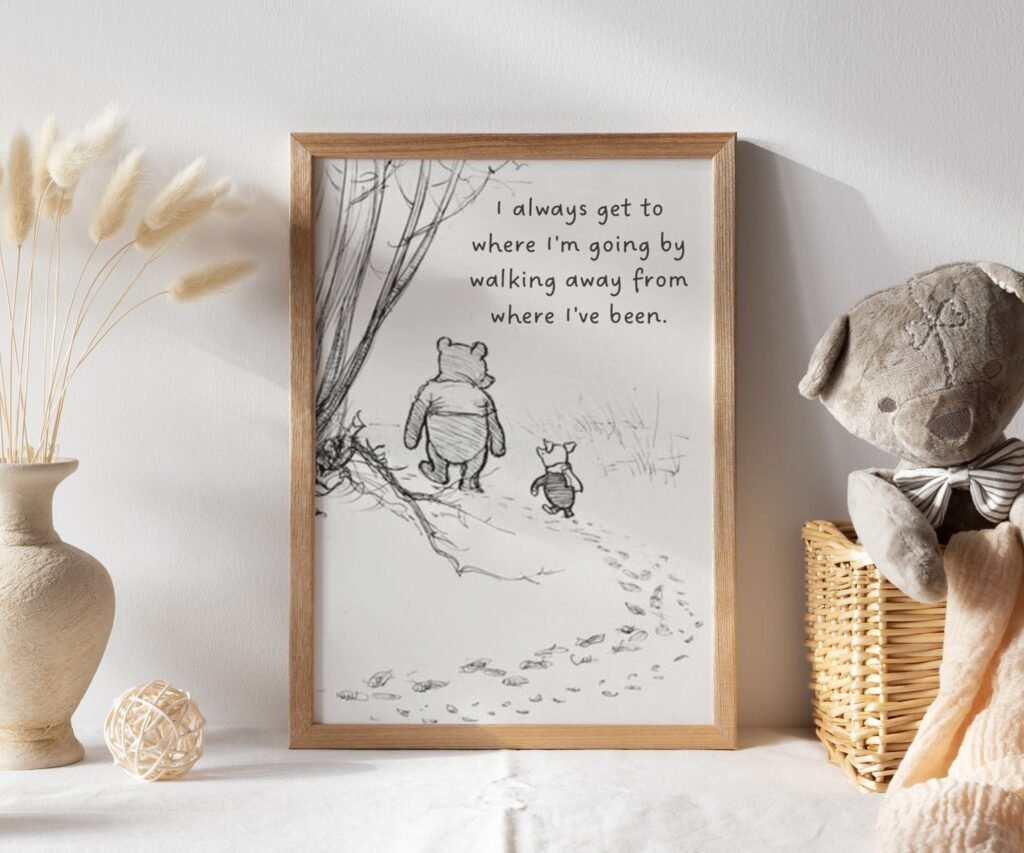 Winnie the Pooh Quote Prints, Black and White Pooh, set of 1