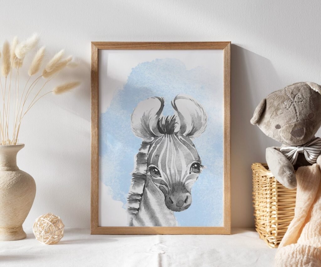 Safari Animals Baby Boys set of 1 Unframed Poster Prints with Personalised Name, Nursery Decor, Boys Bedroom Decor Giraffe Elephant