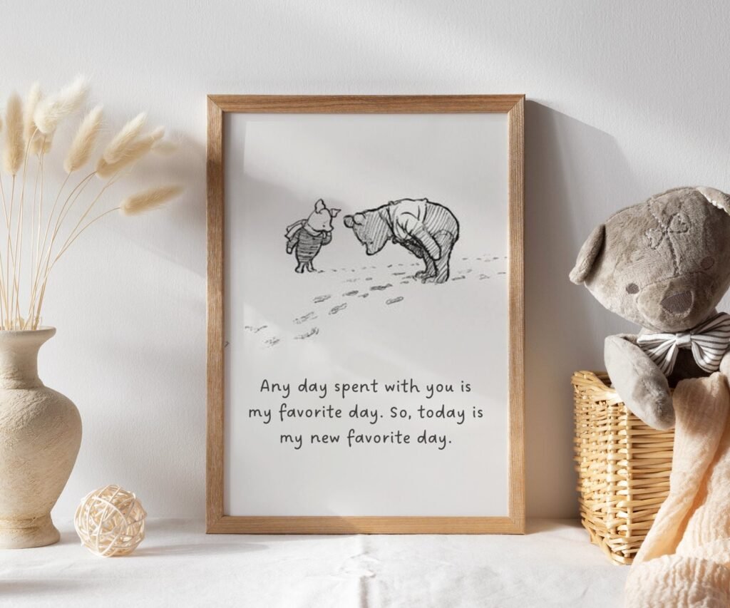 Winnie the Pooh Quote Prints, Black and White Pooh, set of 1
