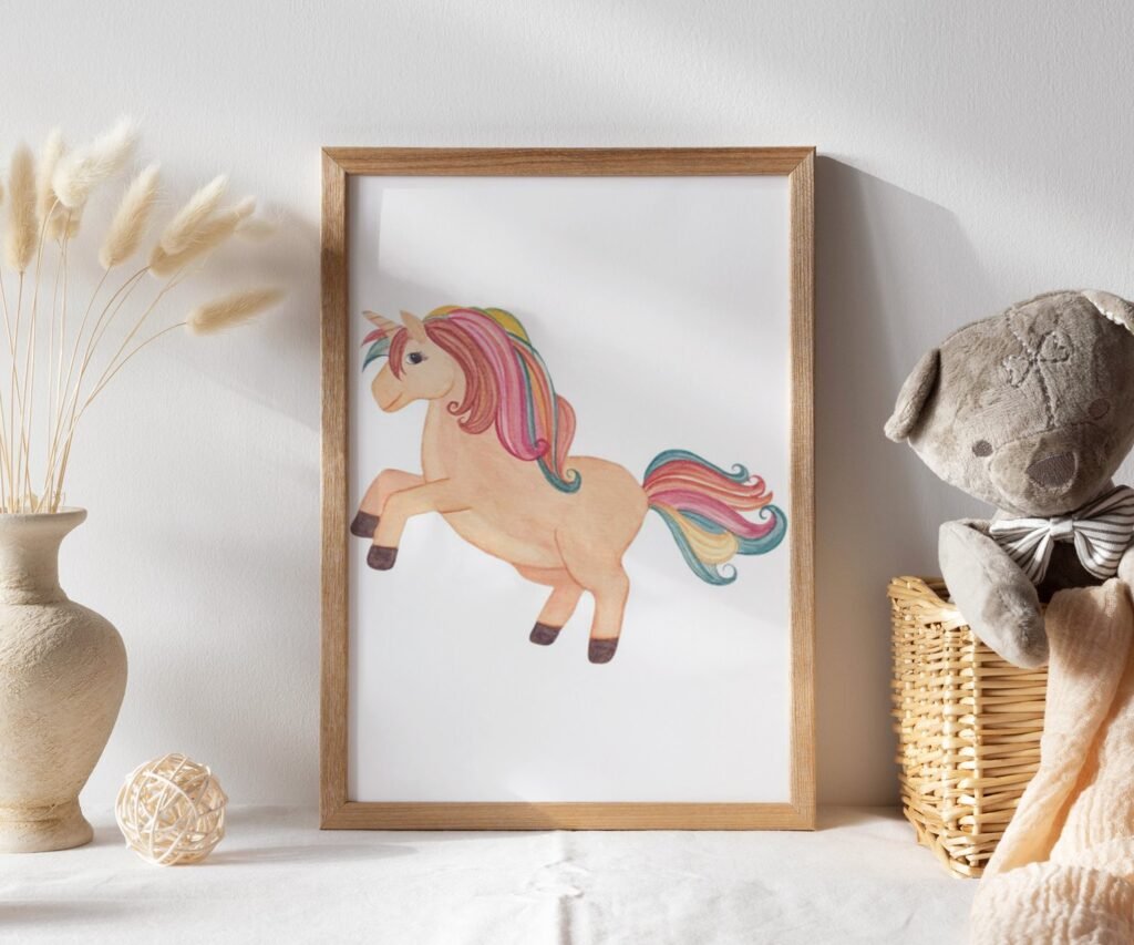 set of 1 Unicorn wall art set, Printable unicorn art, Girls room decor, Unicorn gold glitter, Unicorn prints,cloud rainbow