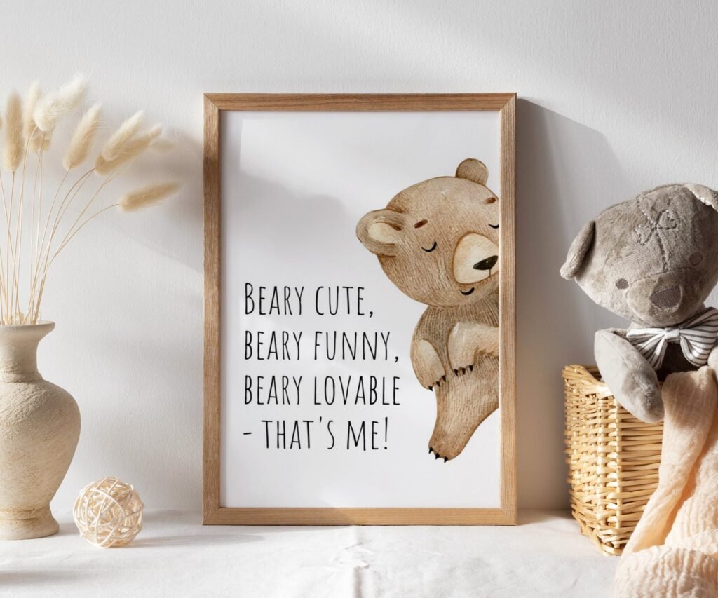 set of 1 bear peeking Painting Wall Poster Watercolor Art decor Print Pet Drawing portrait gig funny room nursery baby gig