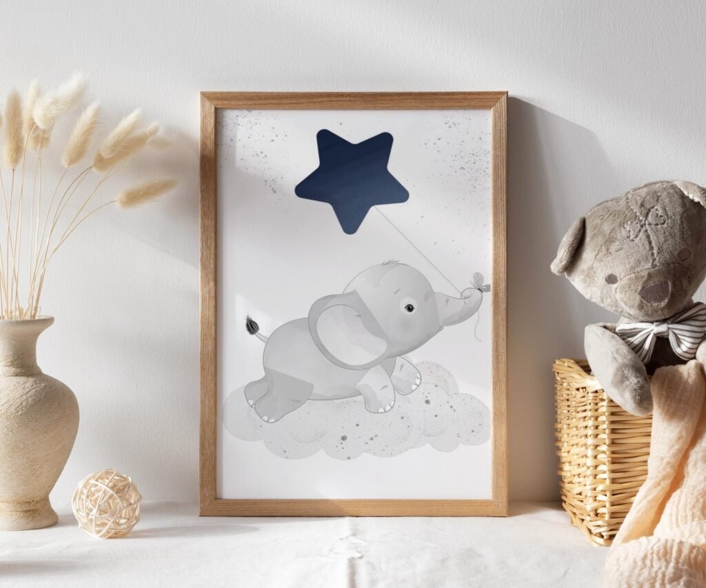Nursery decor boy elephant, nursery wall art boy set of 1