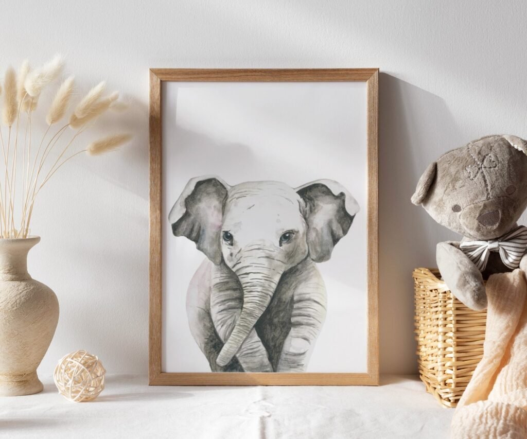 Safari Baby Animal Nursery, zebra, lion, elephant African set of 1