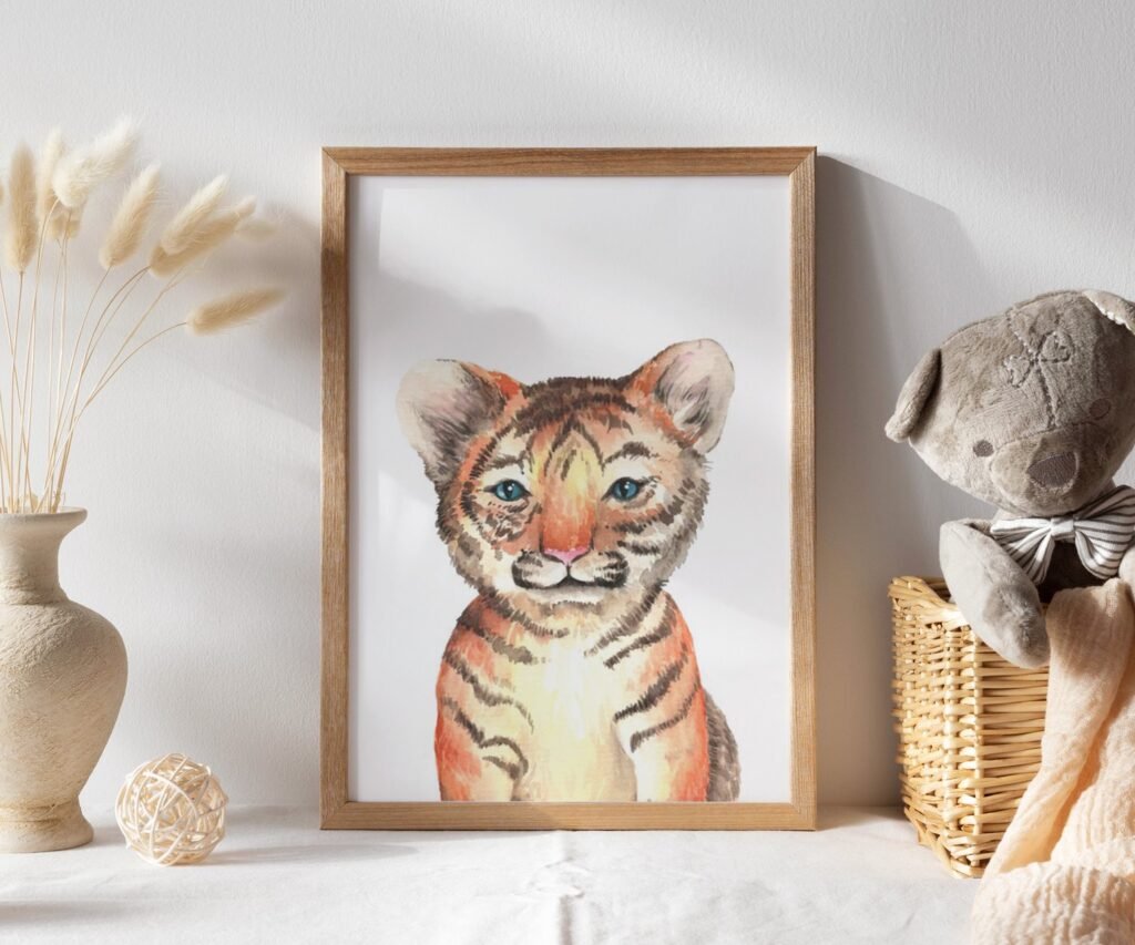 Lion tiger monkey giraffe elephant set of 1, Woodland Baby Animal Posters
