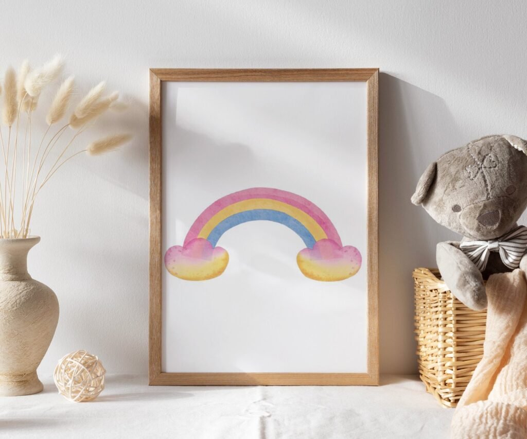 set of 1 Unicorn wall art set, Printable unicorn art, Girls room decor, Unicorn gold glitter, Unicorn prints,cloud rainbow