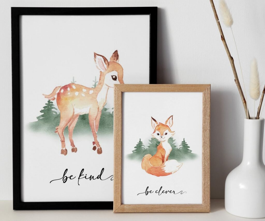 Bear, Fox, owl, rabbit Woodland Nursery Prints, Woodland Nursery Decor, Forest set of 2