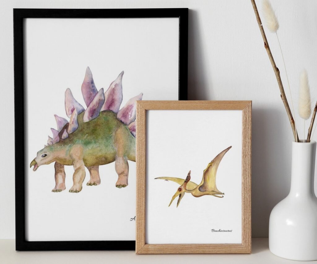 set of 2 Dinosaur Art Prints, Kids Gallery Wall Set, Dinosaur Wall Art, Dinosaur Nursery, Boys Room Dinosaur Decor, Kids Room Wall Art Dinos
