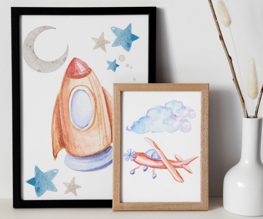 Car Nursery,Train, Rocket, Plane, transportation set of 2