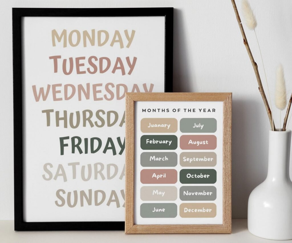 Feeling ,ABC, shape, month of the year, Educational Posters, Homeschool Prints, Montessori Classroom set of 2