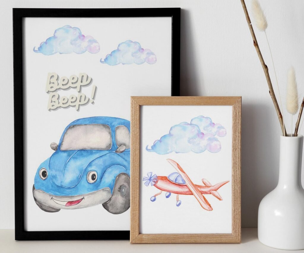 Car Nursery,Train, Rocket, Plane, transportation set of 2