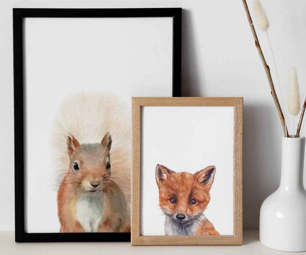 Woodland nursery prints, set of 2 Prints, Woodland Nursery decor, Nursery wall art, Baby Animal prints for nursery