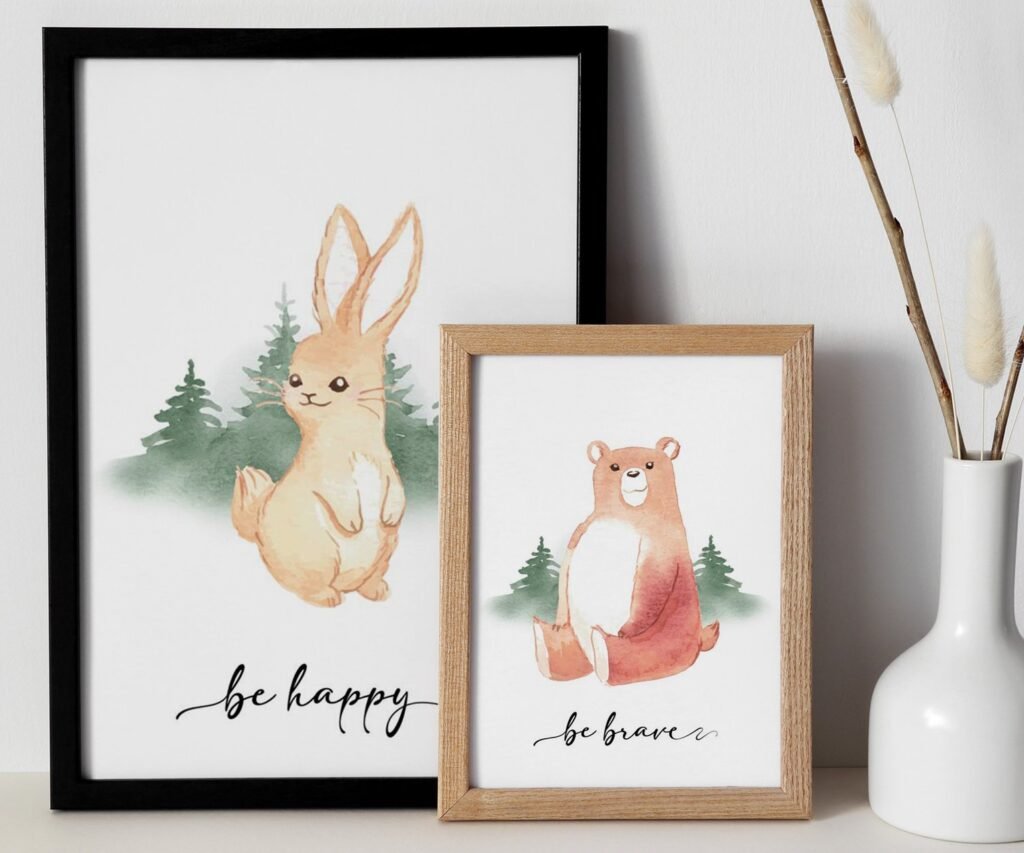 Bear, Fox, owl, rabbit Woodland Nursery Prints, Woodland Nursery Decor, Forest set of 2