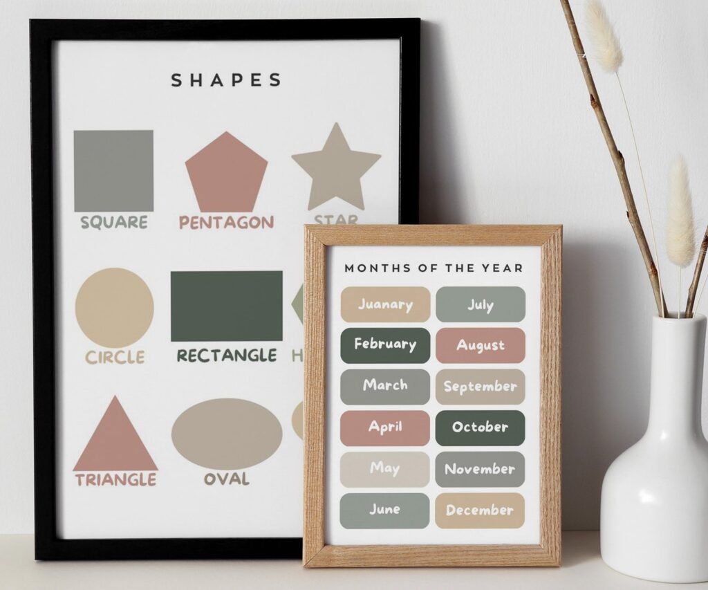 Feeling ,ABC, shape, month of the year, Educational Posters, Homeschool Prints, Montessori Classroom set of 2