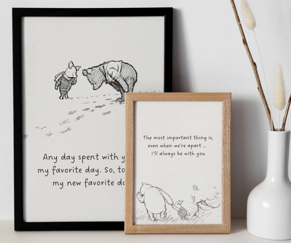 Winnie the Pooh Quote Prints, Black and White Pooh, set of 2