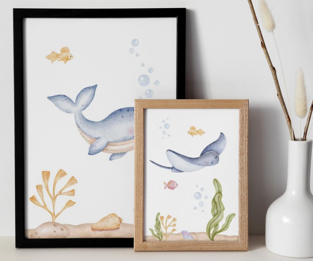 set of 2 Under the Sea Nursery Prints, Nautical Ocean Animal Posters, Boy Nursery Prints Set, Sea Animal Wall Art, Playroom Decor