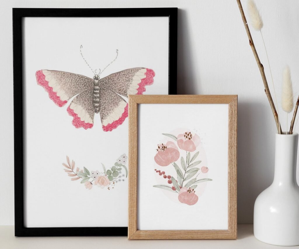 Boho butterflies, nursery printable art, Blush pink girls print, girl's room decor, vintage decor, boho girl's nursery, butterflies wall art set of 2