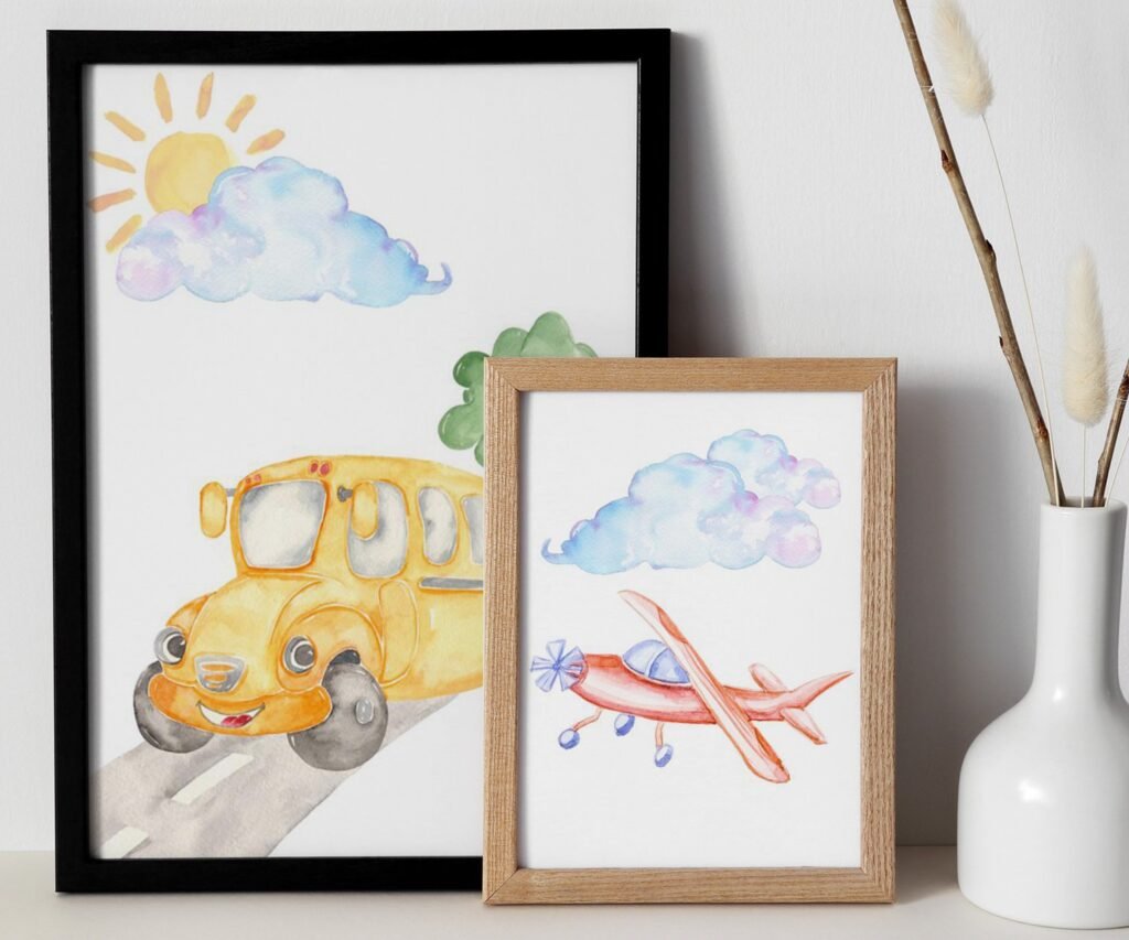 Car Nursery,Train, Rocket, Plane, transportation set of 2