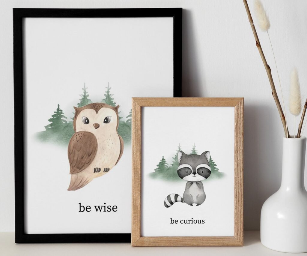 set of 2 Woodland Nursery wall art, Bear Wall art, Forest nursery- Nursery Prints Watercolor Woodland