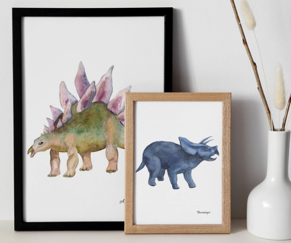 set of 2 Dinosaur Art Prints, Kids Gallery Wall Set, Dinosaur Wall Art, Dinosaur Nursery, Boys Room Dinosaur Decor, Kids Room Wall Art Dinos