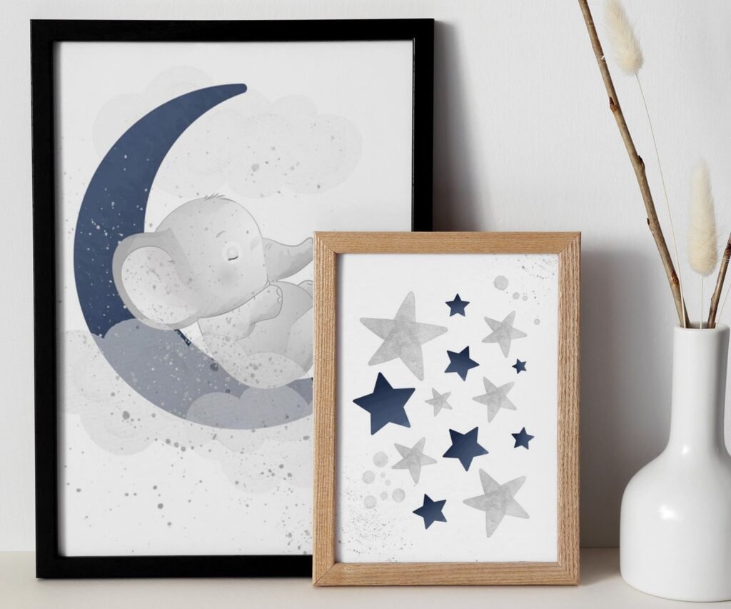Nursery decor boy elephant, nursery wall art boy set of 2