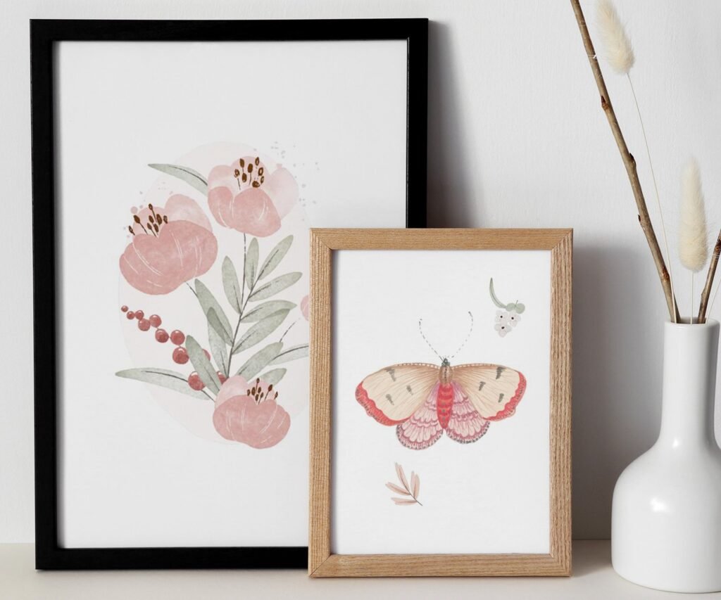 Boho butterflies, nursery printable art, Blush pink girls print, girl's room decor, vintage decor, boho girl's nursery, butterflies wall art set of 2