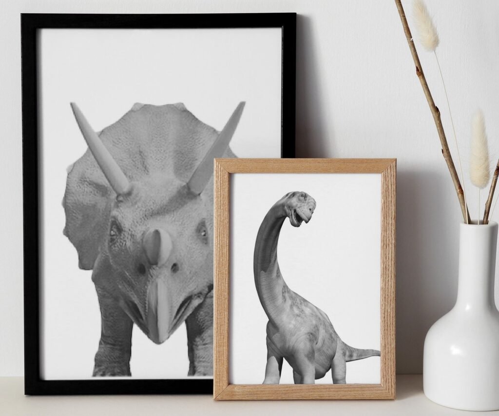 set of 2 prints, dinosaur decor, dinosaur nursery, dinosaur art, boy nursery decor, t rex, triceratops, tyrannosaurus rex, apatosaurus