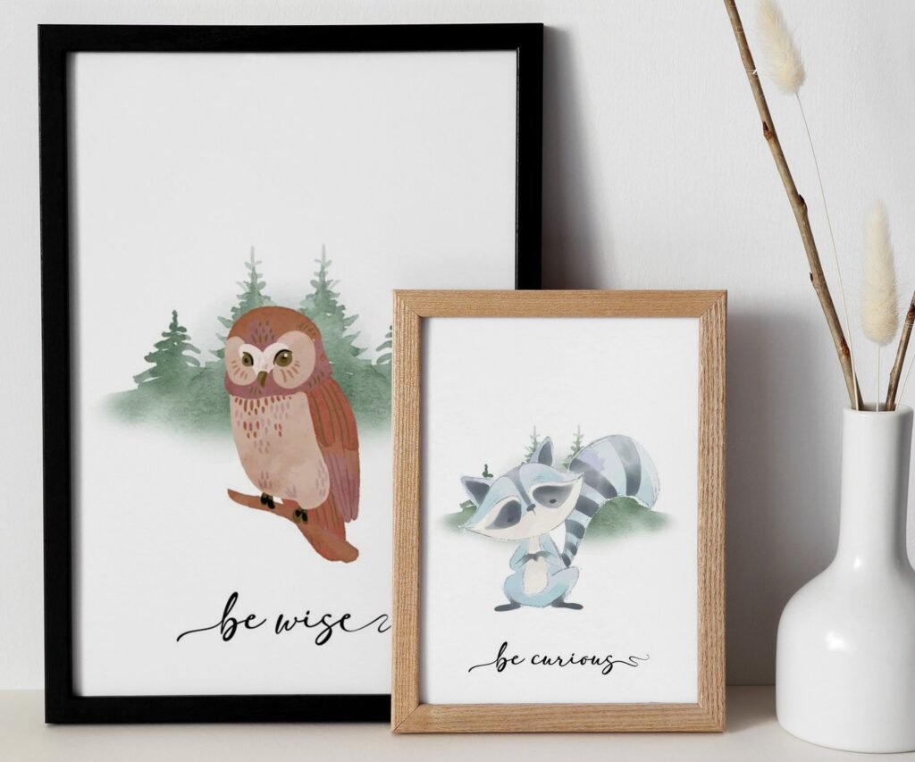 Bear, Fox, owl, rabbit Woodland Nursery Prints, Woodland Nursery Decor, Forest set of 2