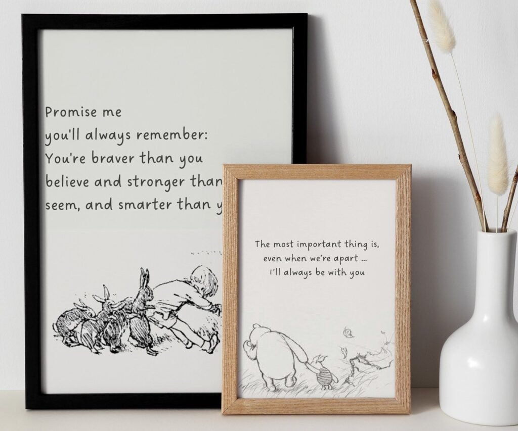 Winnie the Pooh Quote Prints, Black and White Pooh, set of 2