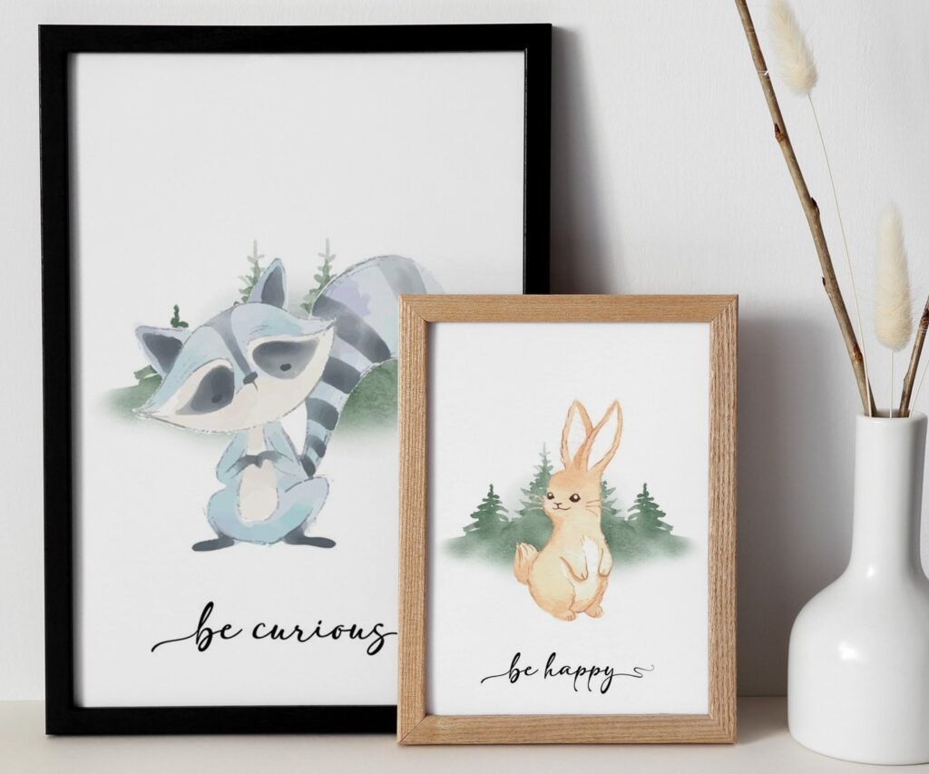 Bear, Fox, owl, rabbit Woodland Nursery Prints, Woodland Nursery Decor, Forest set of 2