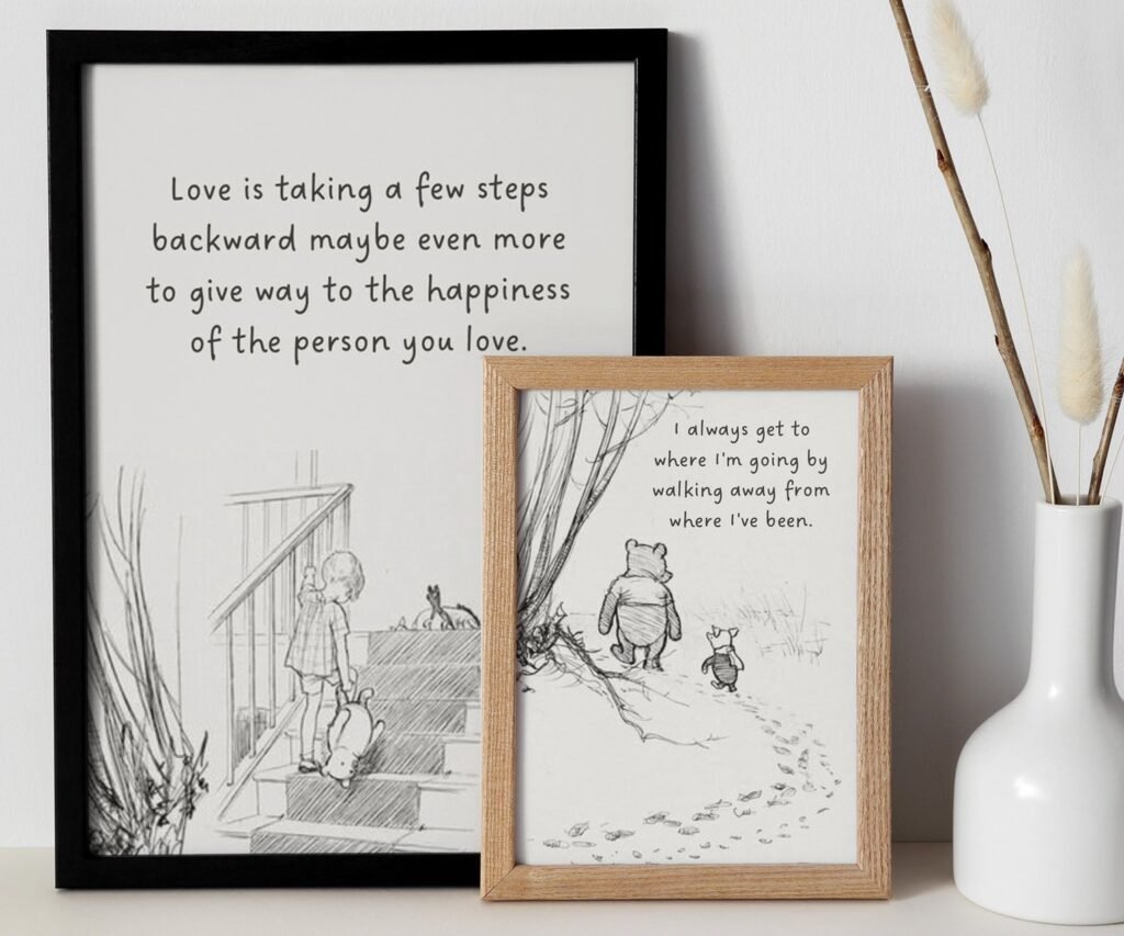 Winnie the Pooh Quote Prints, Black and White Pooh, set of 2