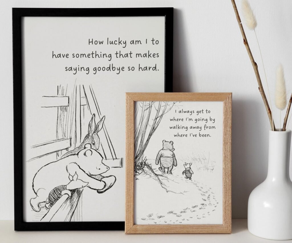 Winnie the Pooh Quote Prints, Black and White Pooh, set of 2
