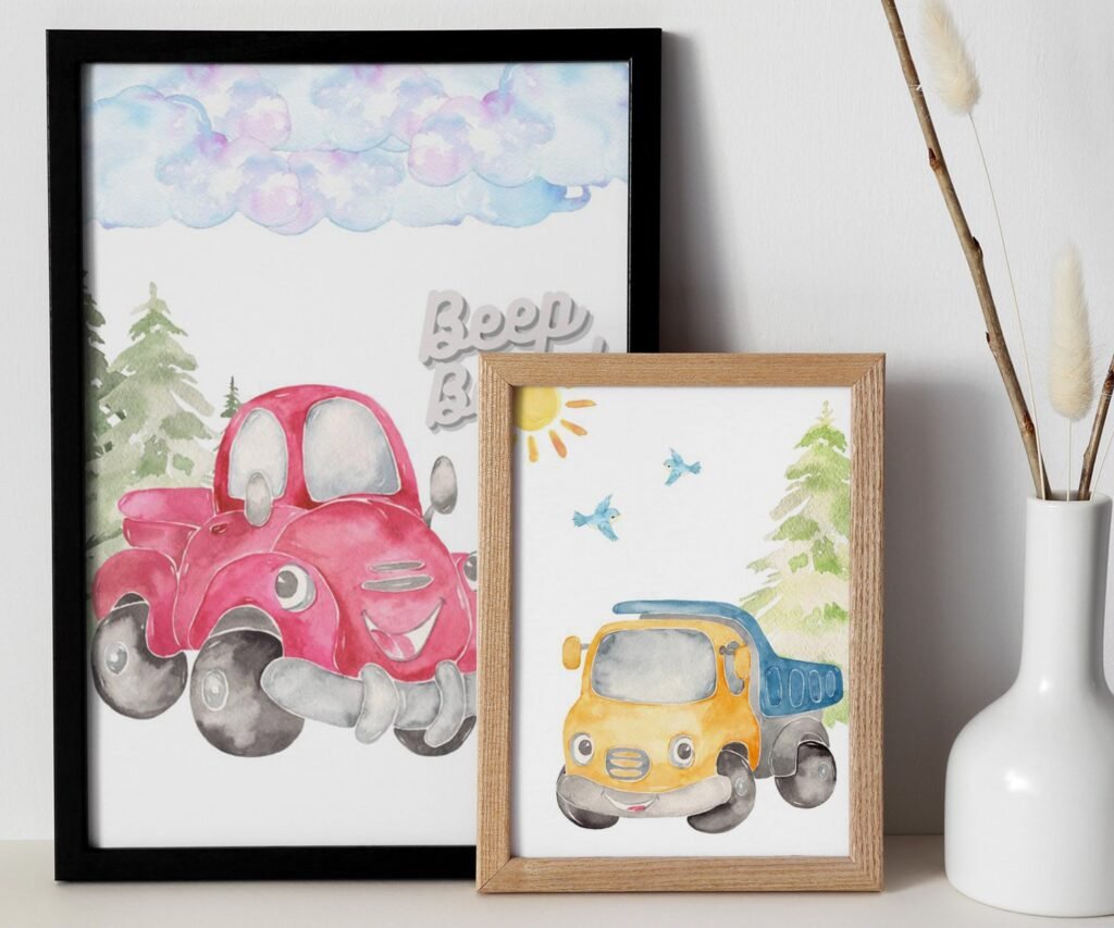 Car Nursery,Train, Rocket, Plane, transportation set of 2