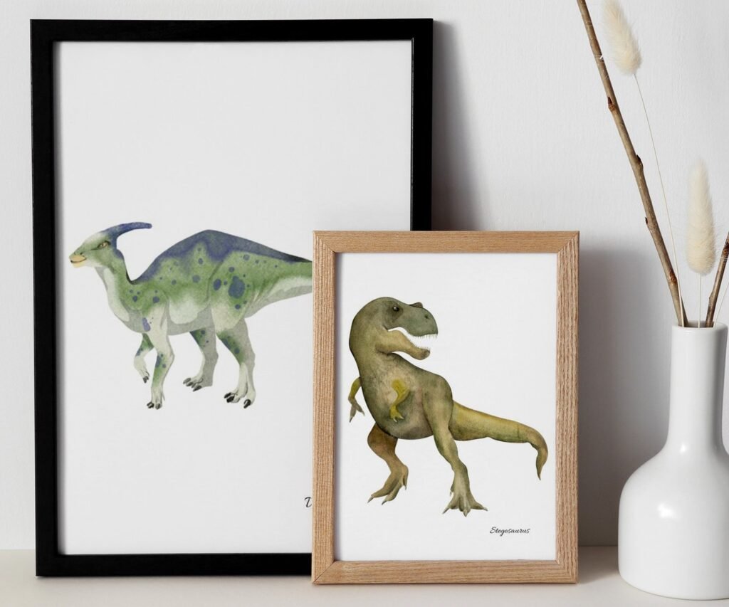 set of 2 Dinosaur Art Prints, Kids Gallery Wall Set, Dinosaur Wall Art, Dinosaur Nursery, Boys Room Dinosaur Decor, Kids Room Wall Art Dinos