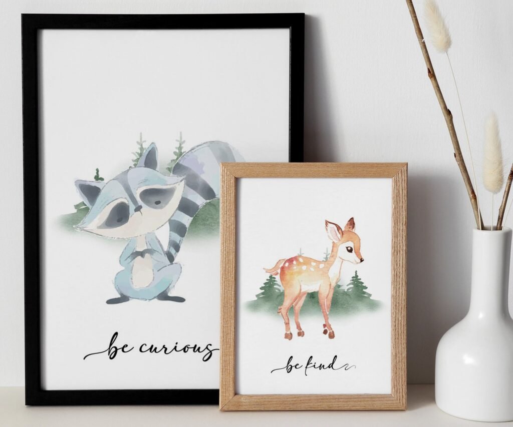 Bear, Fox, owl, rabbit Woodland Nursery Prints, Woodland Nursery Decor, Forest set of 2