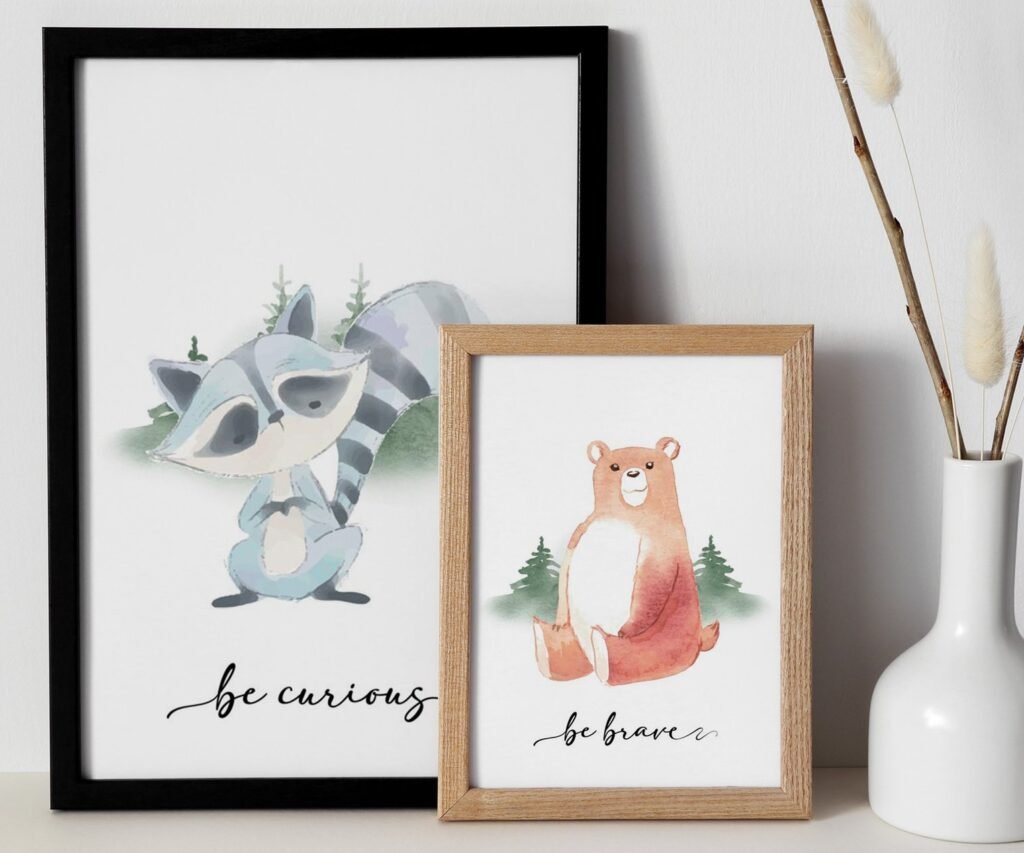 Bear, Fox, owl, rabbit Woodland Nursery Prints, Woodland Nursery Decor, Forest set of 2