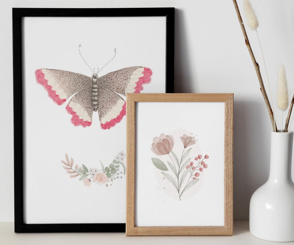 Boho butterflies, nursery printable art, Blush pink girls print, girl's room decor, vintage decor, boho girl's nursery, butterflies wall art set of 2