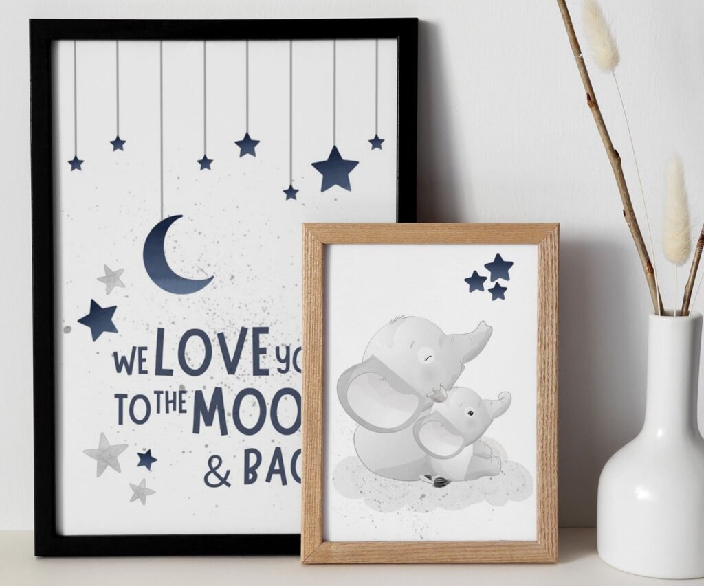 Nursery decor boy elephant, nursery wall art boy set of 2