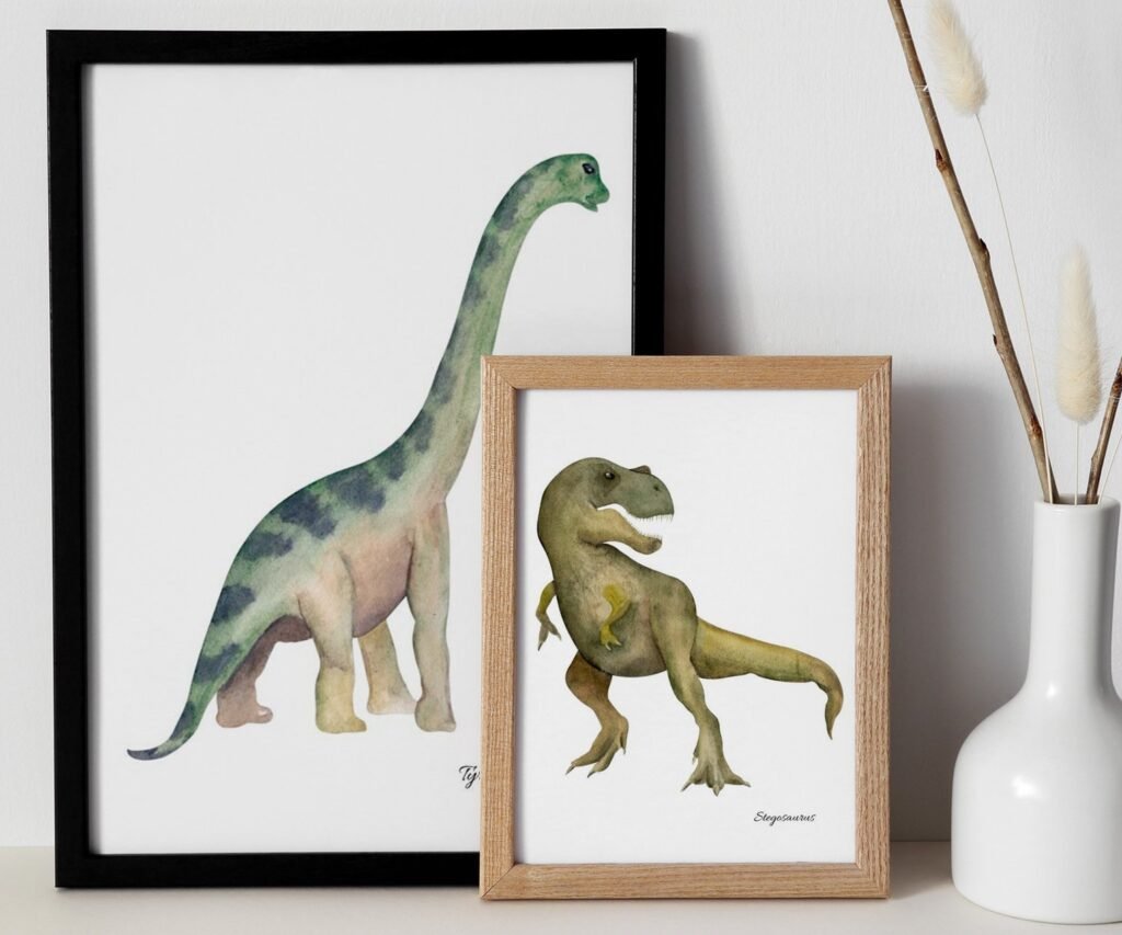 set of 2 Dinosaur Art Prints, Kids Gallery Wall Set, Dinosaur Wall Art, Dinosaur Nursery, Boys Room Dinosaur Decor, Kids Room Wall Art Dinos