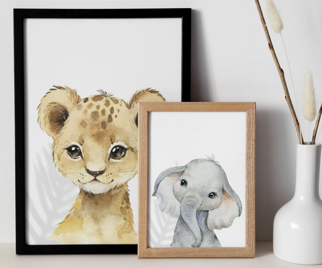 set of 2 Safari baby animal prints, Safari Animal prints, Watercolor animal prints, Safari nursery decor , Safari Jungle animals, Baby nursery
