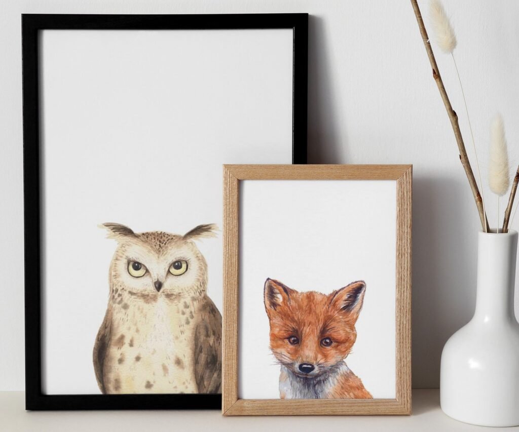 Woodland nursery prints, set of 2 Prints, Woodland Nursery decor, Nursery wall art, Baby Animal prints for nursery