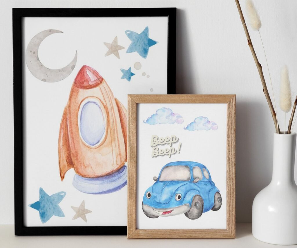 Car Nursery,Train, Rocket, Plane, transportation set of 2