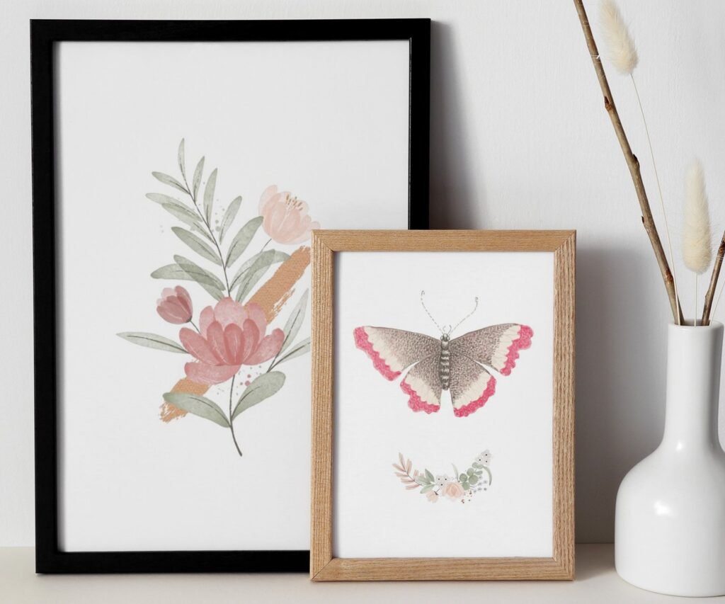 Boho butterflies, nursery printable art, Blush pink girls print, girl's room decor, vintage decor, boho girl's nursery, butterflies wall art set of 2