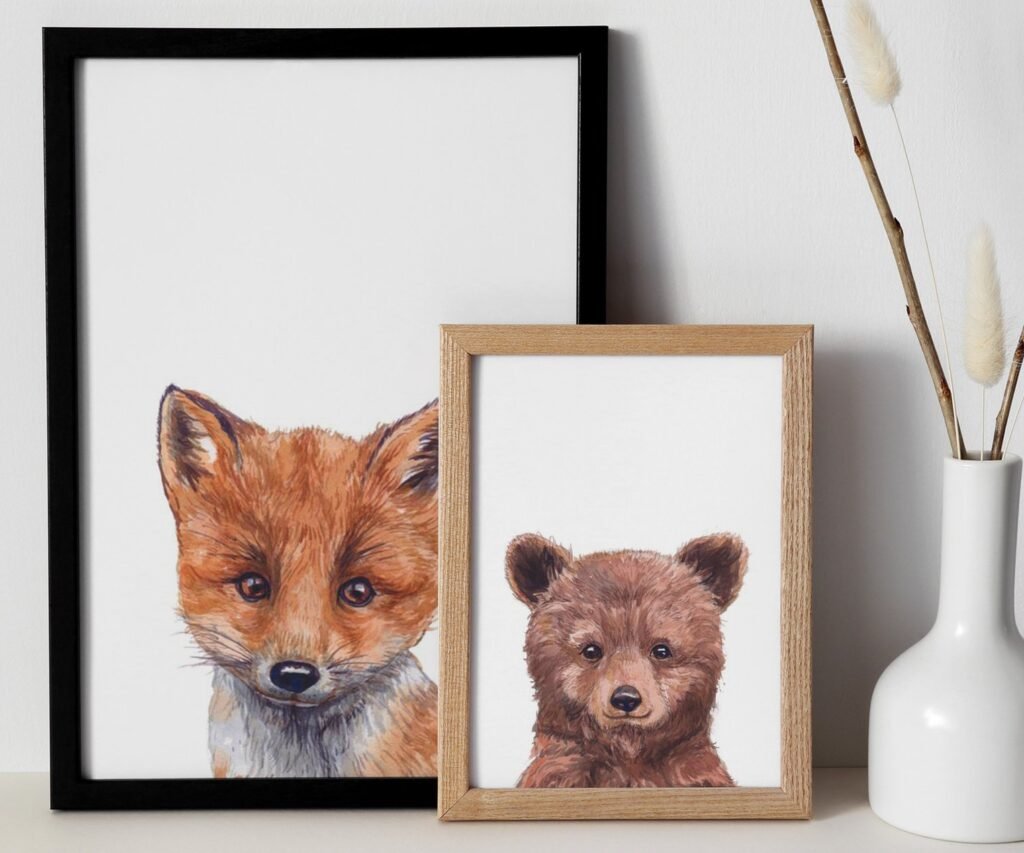 Woodland nursery prints, set of 2 Prints, Woodland Nursery decor, Nursery wall art, Baby Animal prints for nursery