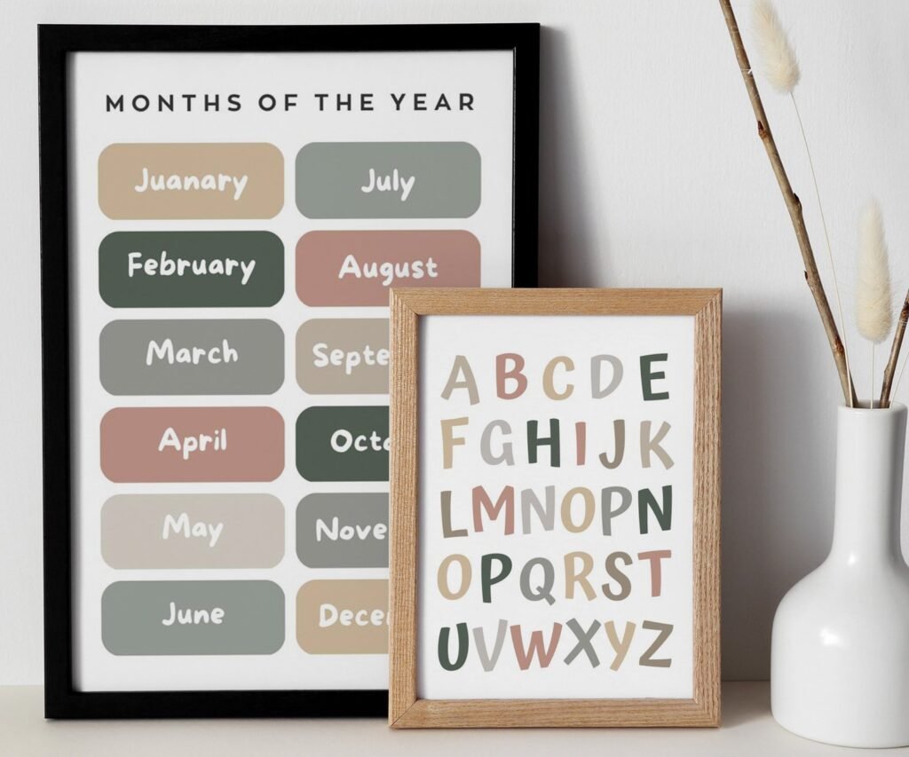 Feeling ,ABC, shape, month of the year, Educational Posters, Homeschool Prints, Montessori Classroom set of 2