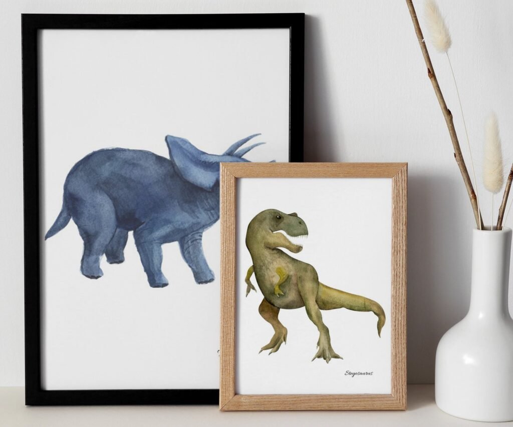set of 2 Dinosaur Art Prints, Kids Gallery Wall Set, Dinosaur Wall Art, Dinosaur Nursery, Boys Room Dinosaur Decor, Kids Room Wall Art Dinos