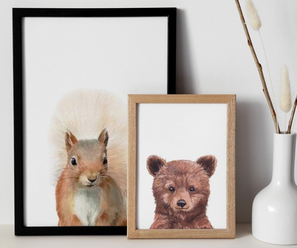 Woodland nursery prints, set of 2 Prints, Woodland Nursery decor, Nursery wall art, Baby Animal prints for nursery