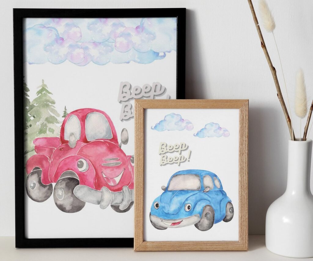 Car Nursery,Train, Rocket, Plane, transportation set of 2