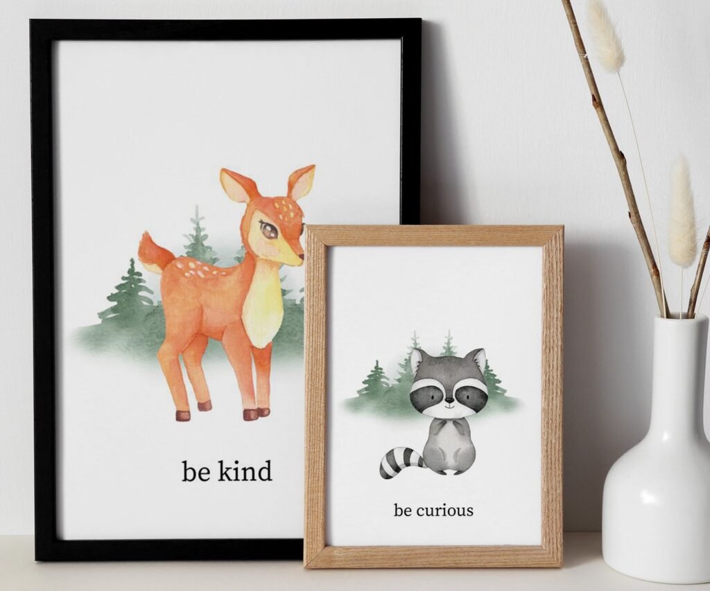 set of 2 Woodland Nursery wall art, Bear Wall art, Forest nursery- Nursery Prints Watercolor Woodland